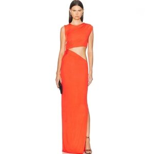 Atlein Co. Orange Cut Out Gathered Waist Sleeveless Long Jersey Maxi Dress Sz M